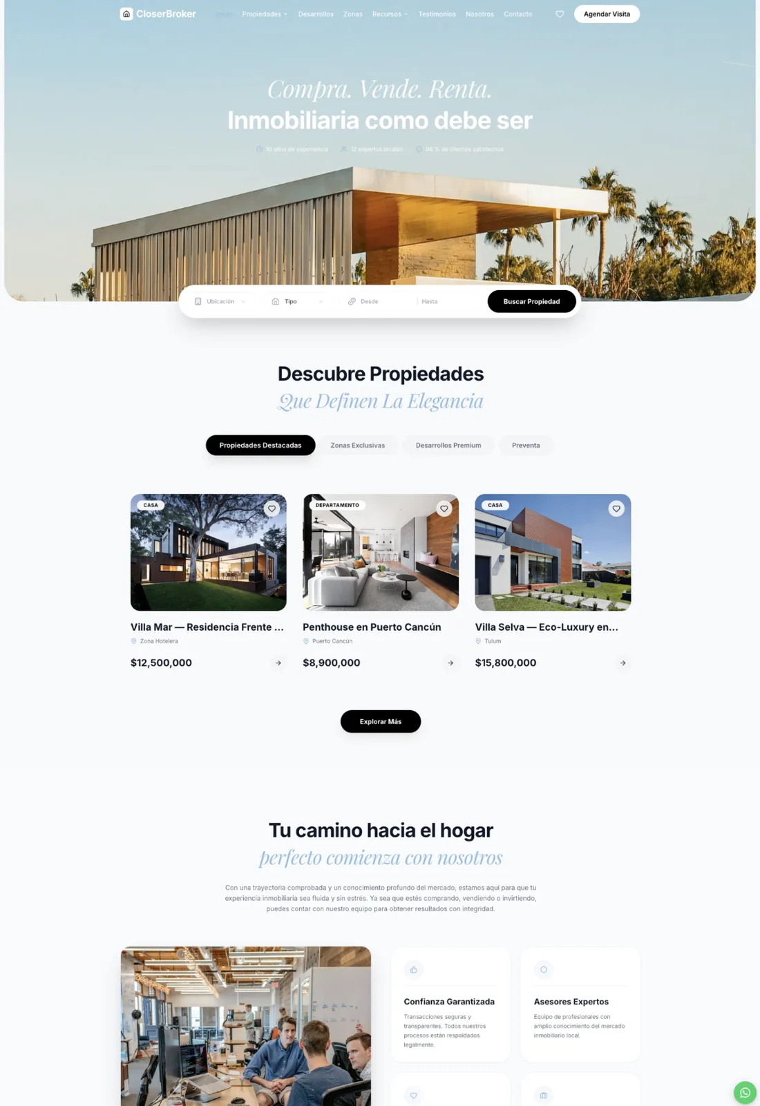 Plantilla de sitio web inmobiliario de CloserBroker, estilo moderno y limpio