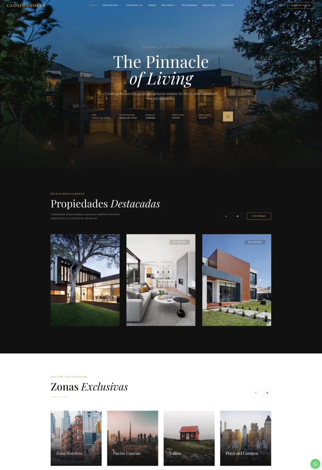 Plantilla de sitio web inmobiliario de CloserBroker, estilo editorial