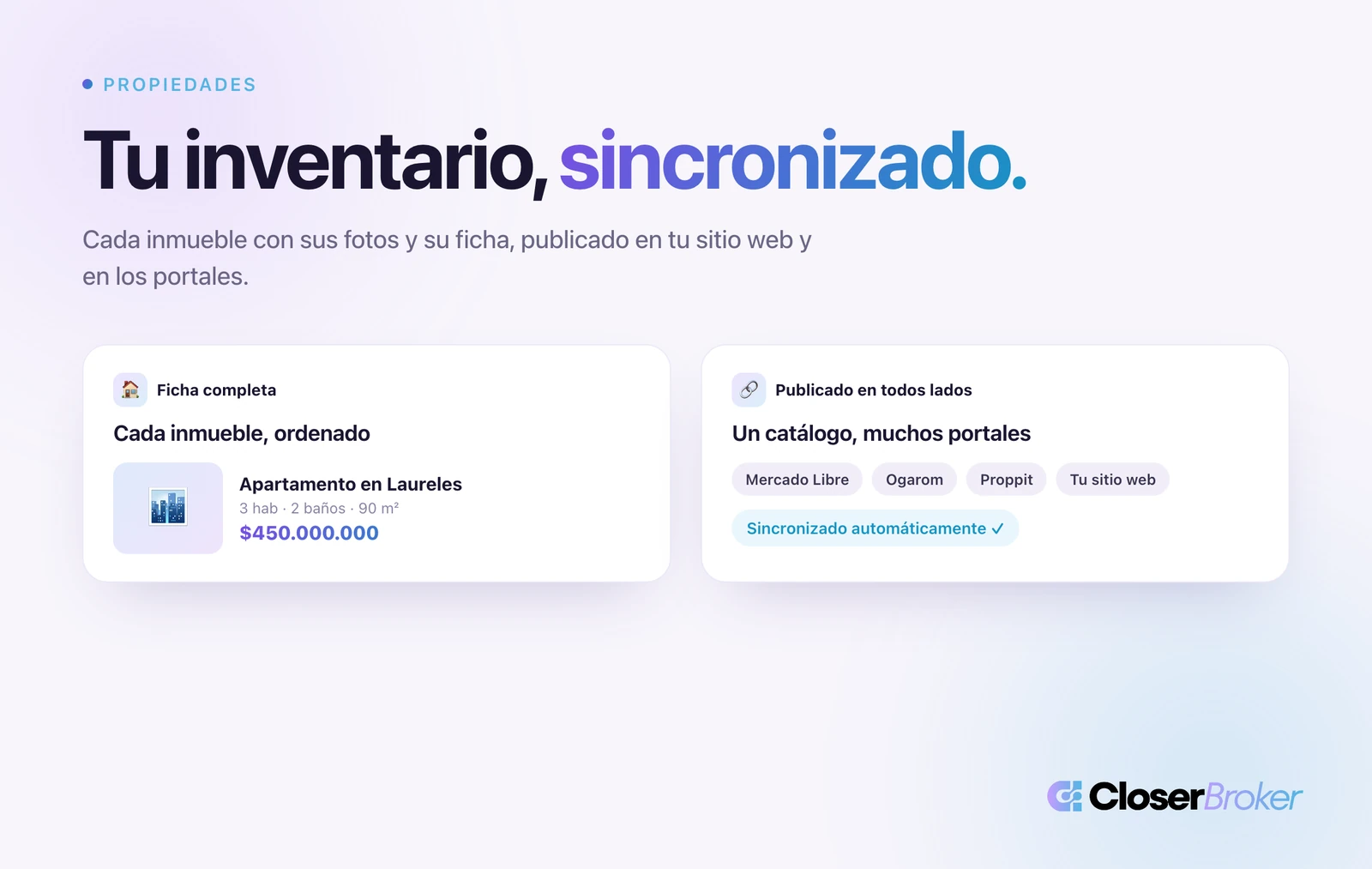 Catálogo de propiedades e inventario inmobiliario dentro de CloserBroker