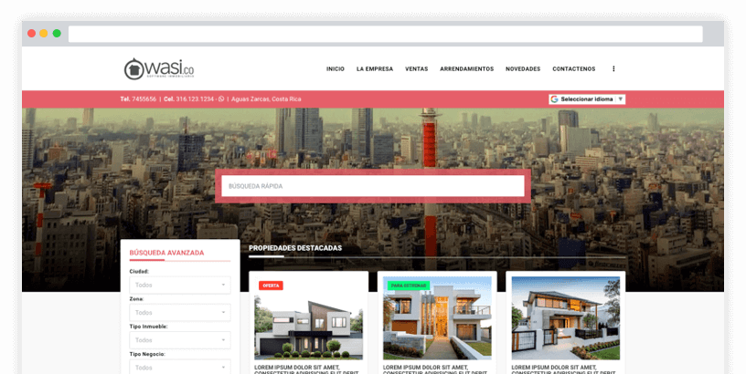 Plantilla Wasi — variante rosa con hero image