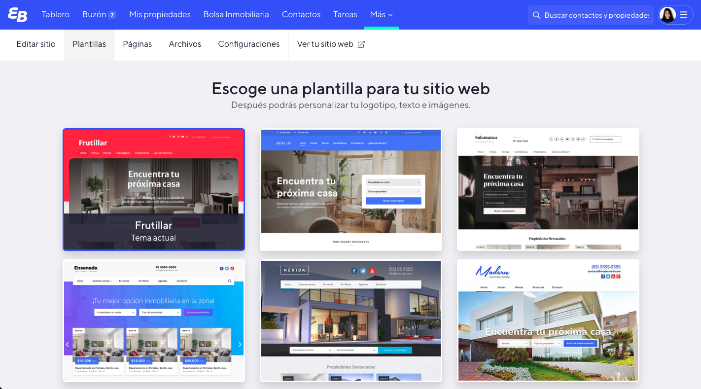 Catálogo de plantillas EasyBroker: diseños similares entre sí, opciones limitadas de personalización