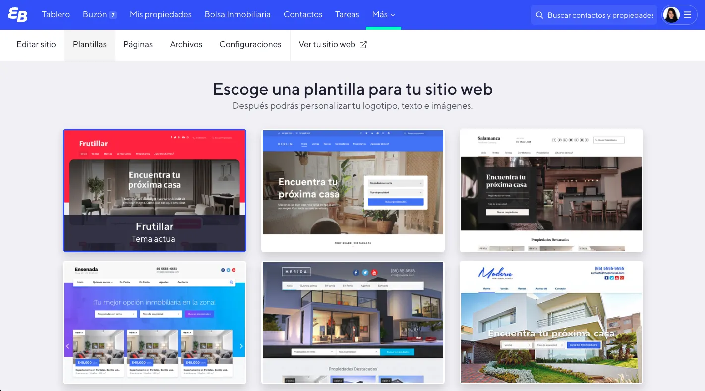 Catálogo de plantillas EasyBroker: diseños similares entre sí, opciones limitadas de personalización